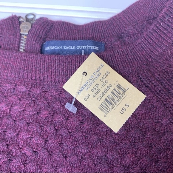 American Eagle Sweater Waffle Knit Small Crewneck Pullover Maroon NEW. 153 - Picture 2 of 3